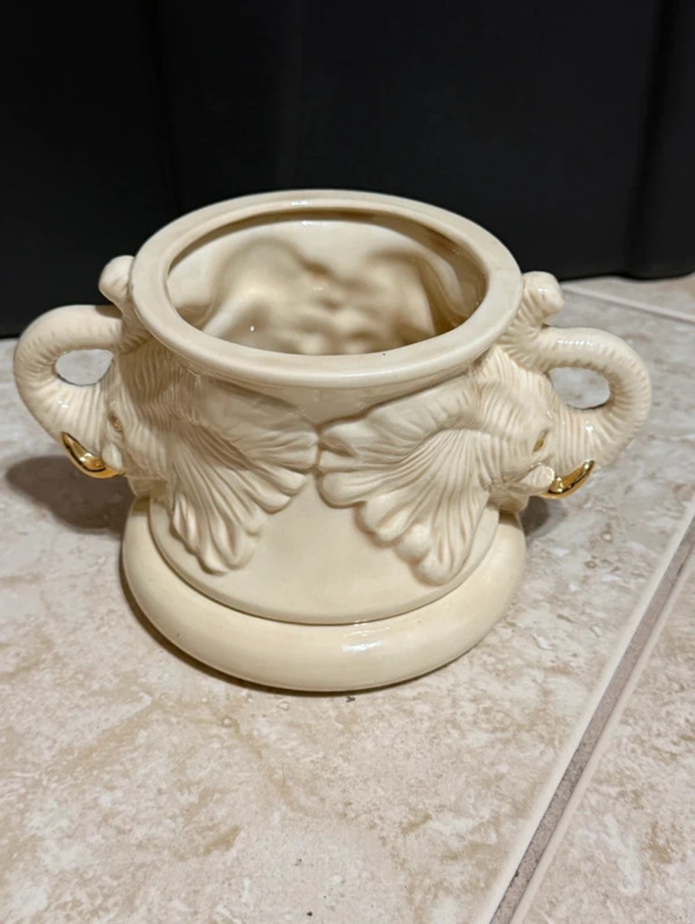 Vintage Elephant Head Ceramic Planter / Candle Holder